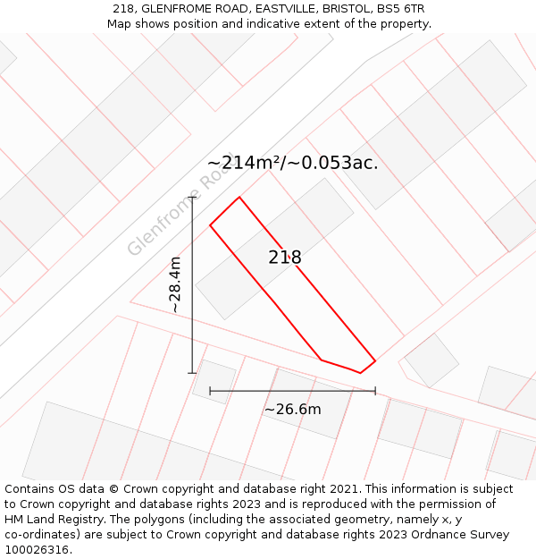 218, GLENFROME ROAD, EASTVILLE, BRISTOL, BS5 6TR: Plot and title map