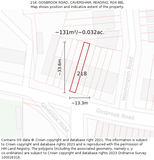 218, GOSBROOK ROAD, CAVERSHAM, READING, RG4 8BL: Plot and title map
