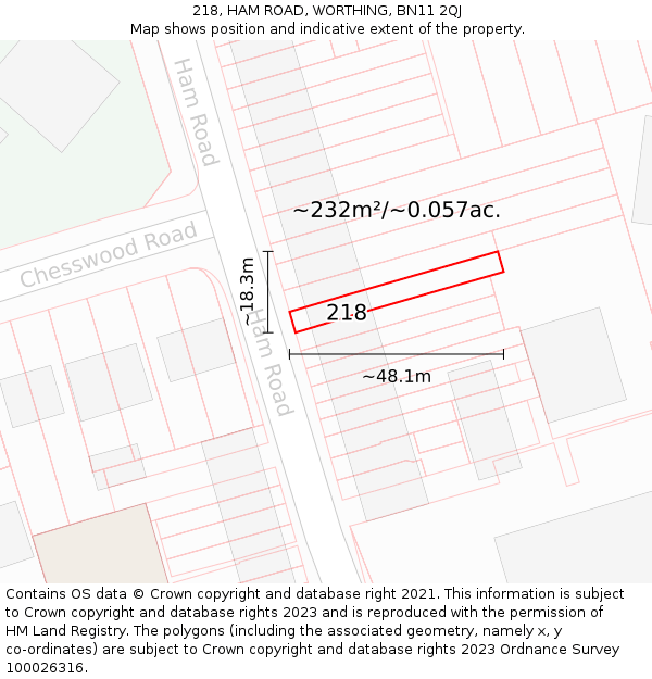 218, HAM ROAD, WORTHING, BN11 2QJ: Plot and title map
