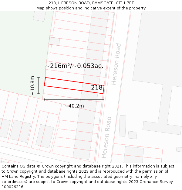 218, HERESON ROAD, RAMSGATE, CT11 7ET: Plot and title map