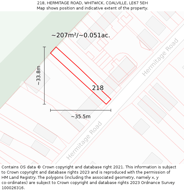 218, HERMITAGE ROAD, WHITWICK, COALVILLE, LE67 5EH: Plot and title map