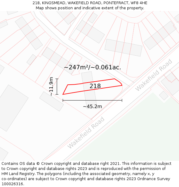 218, KINGSMEAD, WAKEFIELD ROAD, PONTEFRACT, WF8 4HE: Plot and title map