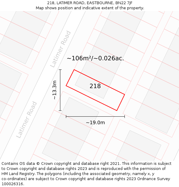 218, LATIMER ROAD, EASTBOURNE, BN22 7JF: Plot and title map