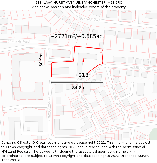 218, LAWNHURST AVENUE, MANCHESTER, M23 9RQ: Plot and title map