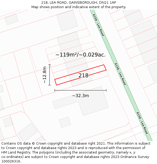 218, LEA ROAD, GAINSBOROUGH, DN21 1AP: Plot and title map