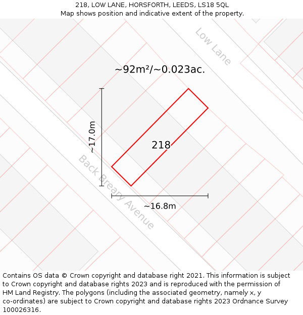 218, LOW LANE, HORSFORTH, LEEDS, LS18 5QL: Plot and title map