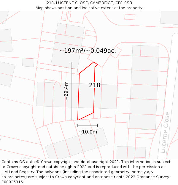 218, LUCERNE CLOSE, CAMBRIDGE, CB1 9SB: Plot and title map