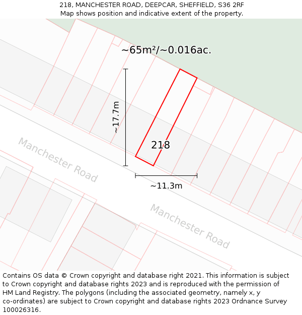 218, MANCHESTER ROAD, DEEPCAR, SHEFFIELD, S36 2RF: Plot and title map