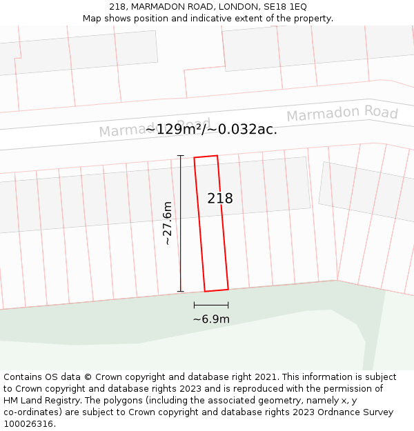 218, MARMADON ROAD, LONDON, SE18 1EQ: Plot and title map