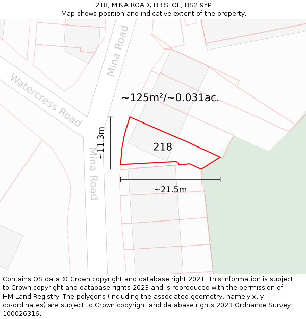 218, MINA ROAD, BRISTOL, BS2 9YP: Plot and title map