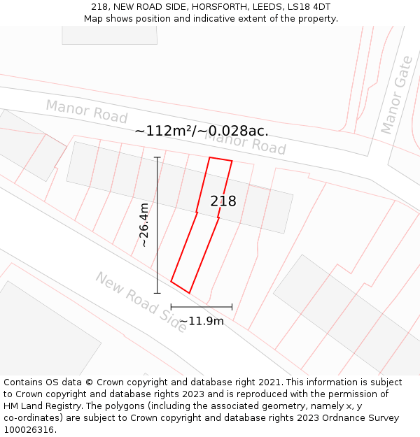 218, NEW ROAD SIDE, HORSFORTH, LEEDS, LS18 4DT: Plot and title map