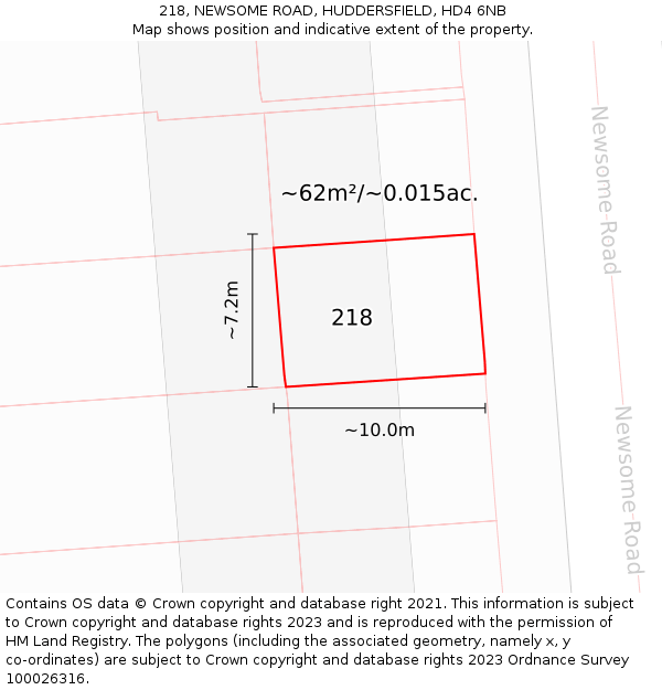 218, NEWSOME ROAD, HUDDERSFIELD, HD4 6NB: Plot and title map