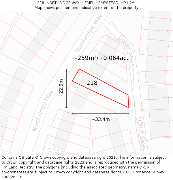 218, NORTHRIDGE WAY, HEMEL HEMPSTEAD, HP1 2AL: Plot and title map