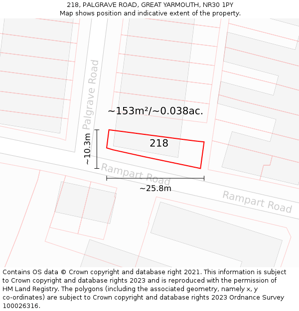 218, PALGRAVE ROAD, GREAT YARMOUTH, NR30 1PY: Plot and title map