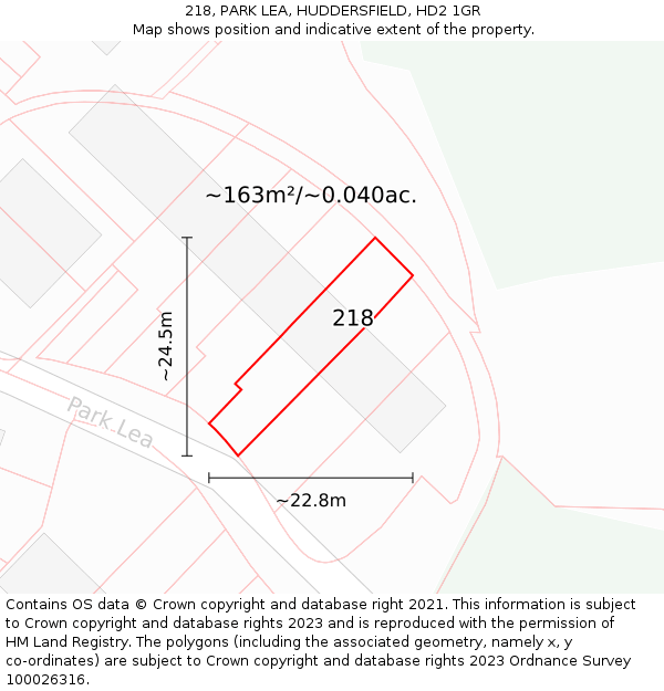 218, PARK LEA, HUDDERSFIELD, HD2 1GR: Plot and title map