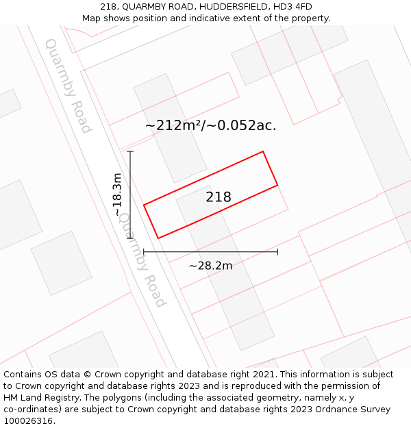 218, QUARMBY ROAD, HUDDERSFIELD, HD3 4FD: Plot and title map