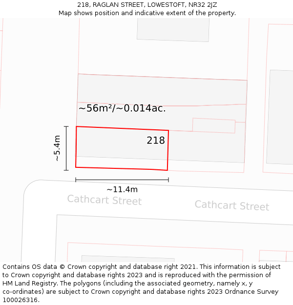 218, RAGLAN STREET, LOWESTOFT, NR32 2JZ: Plot and title map