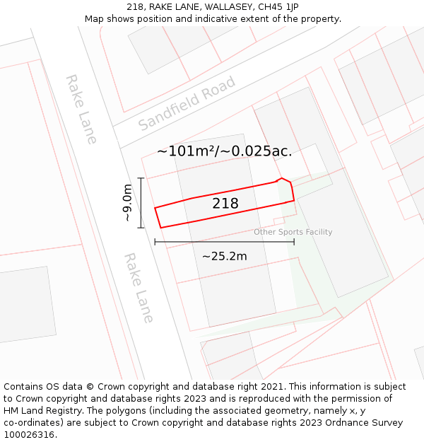 218, RAKE LANE, WALLASEY, CH45 1JP: Plot and title map