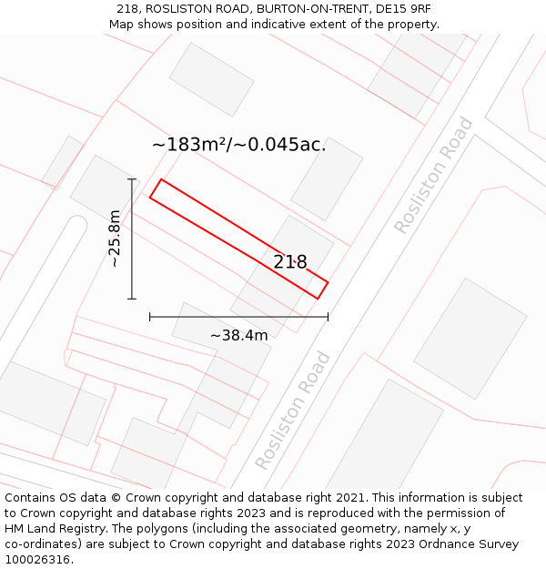218, ROSLISTON ROAD, BURTON-ON-TRENT, DE15 9RF: Plot and title map
