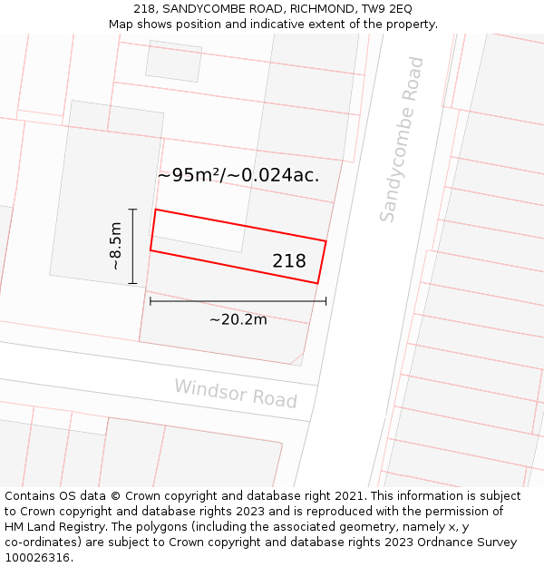 218, SANDYCOMBE ROAD, RICHMOND, TW9 2EQ: Plot and title map
