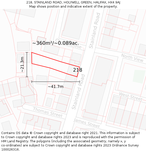 218, STAINLAND ROAD, HOLYWELL GREEN, HALIFAX, HX4 9AJ: Plot and title map