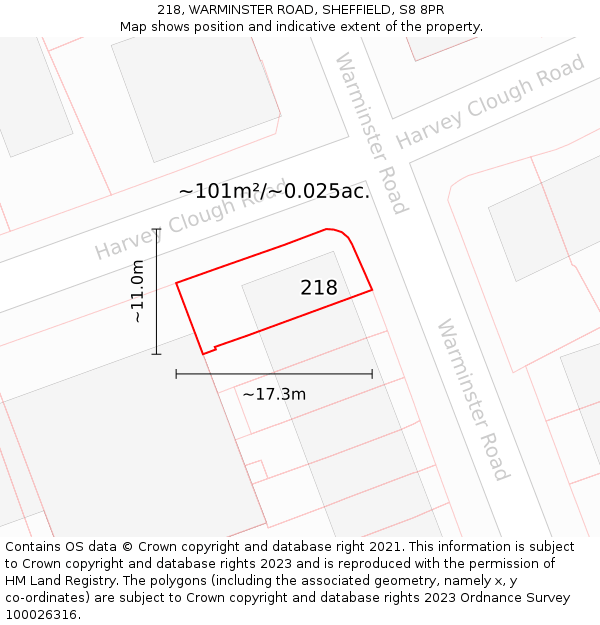 218, WARMINSTER ROAD, SHEFFIELD, S8 8PR: Plot and title map