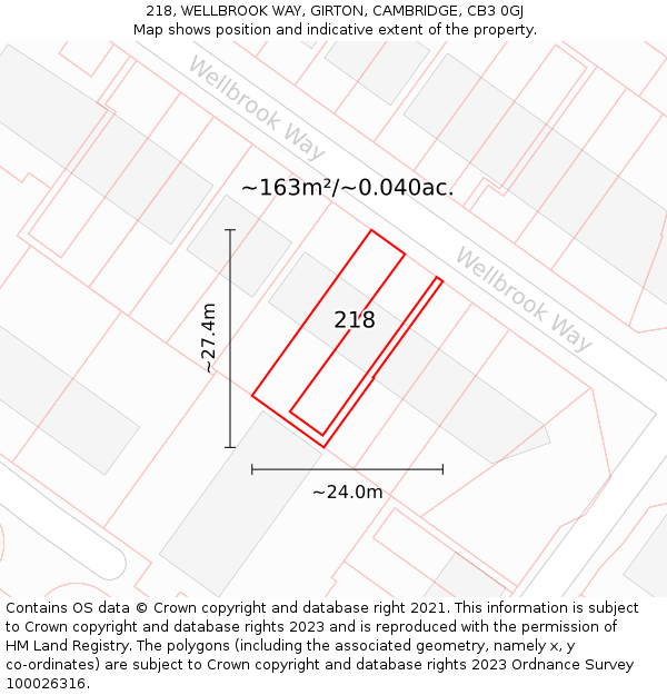 218, WELLBROOK WAY, GIRTON, CAMBRIDGE, CB3 0GJ: Plot and title map