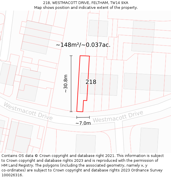 218, WESTMACOTT DRIVE, FELTHAM, TW14 9XA: Plot and title map