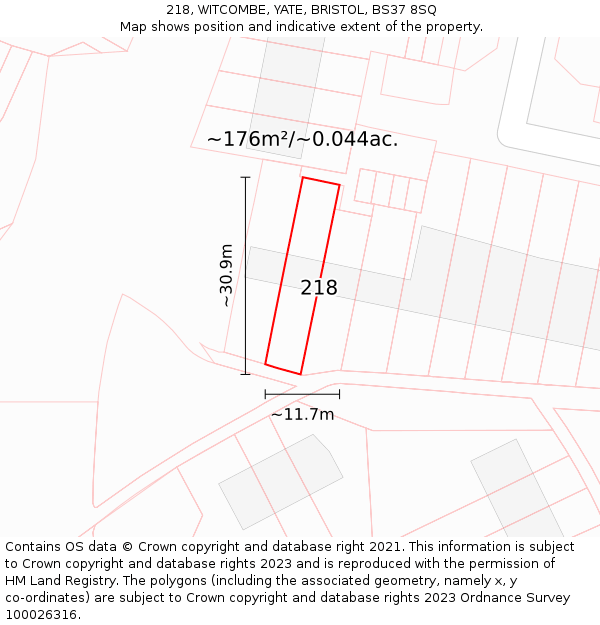218, WITCOMBE, YATE, BRISTOL, BS37 8SQ: Plot and title map
