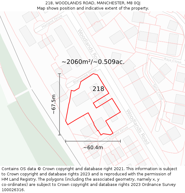 218, WOODLANDS ROAD, MANCHESTER, M8 0QJ: Plot and title map