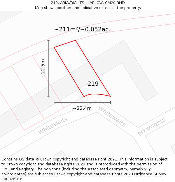 219, ARKWRIGHTS, HARLOW, CM20 3ND: Plot and title map