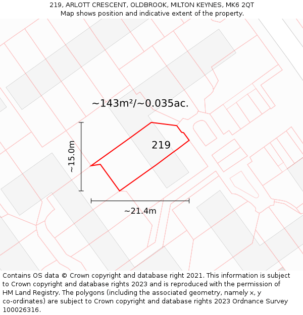 219, ARLOTT CRESCENT, OLDBROOK, MILTON KEYNES, MK6 2QT: Plot and title map