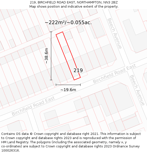 219, BIRCHFIELD ROAD EAST, NORTHAMPTON, NN3 2BZ: Plot and title map
