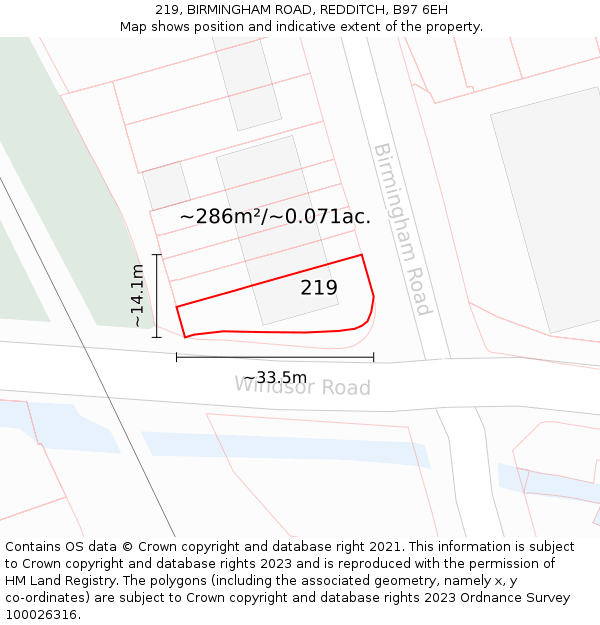 219, BIRMINGHAM ROAD, REDDITCH, B97 6EH: Plot and title map