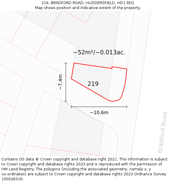 219, BRADFORD ROAD, HUDDERSFIELD, HD1 6EQ: Plot and title map