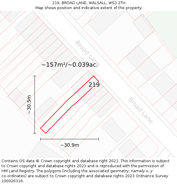 219, BROAD LANE, WALSALL, WS3 2TH: Plot and title map