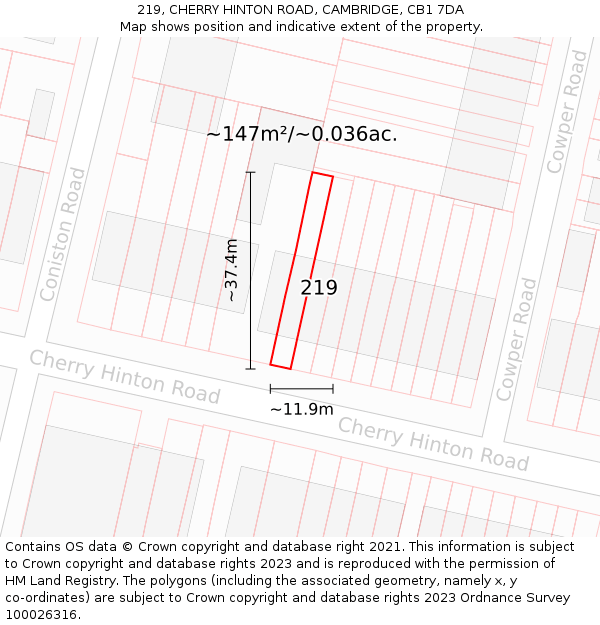 219, CHERRY HINTON ROAD, CAMBRIDGE, CB1 7DA: Plot and title map