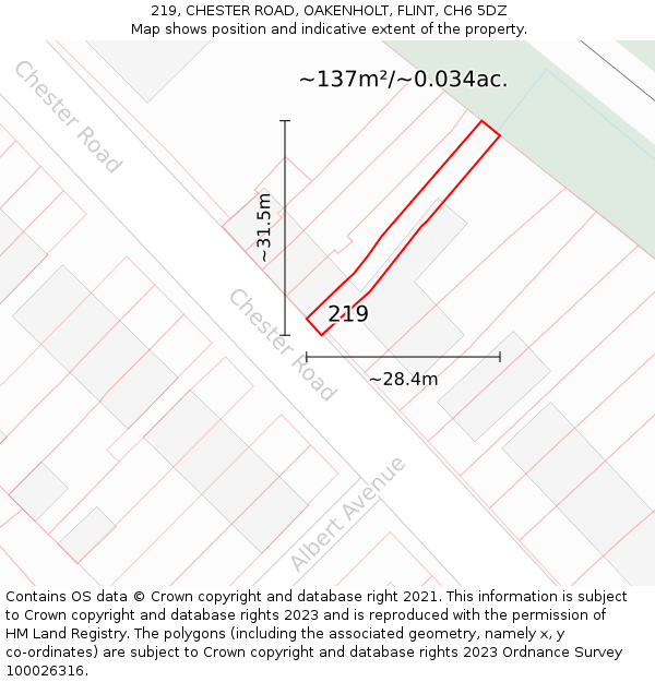 219, CHESTER ROAD, OAKENHOLT, FLINT, CH6 5DZ: Plot and title map