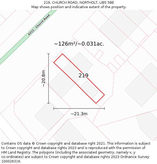 219, CHURCH ROAD, NORTHOLT, UB5 5BE: Plot and title map