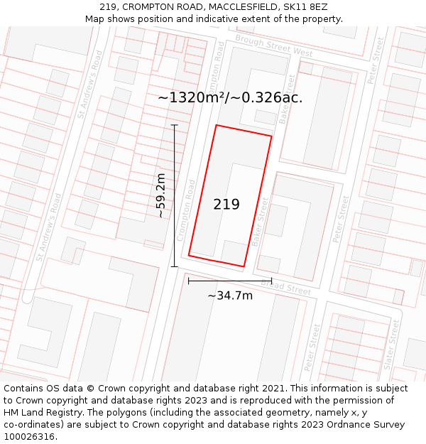 219, CROMPTON ROAD, MACCLESFIELD, SK11 8EZ: Plot and title map