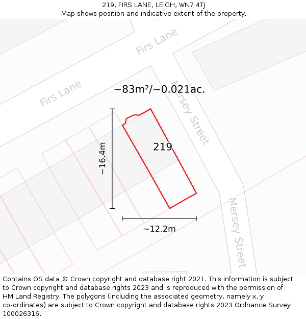 219, FIRS LANE, LEIGH, WN7 4TJ: Plot and title map