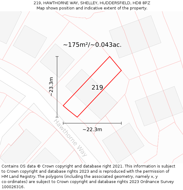 219, HAWTHORNE WAY, SHELLEY, HUDDERSFIELD, HD8 8PZ: Plot and title map