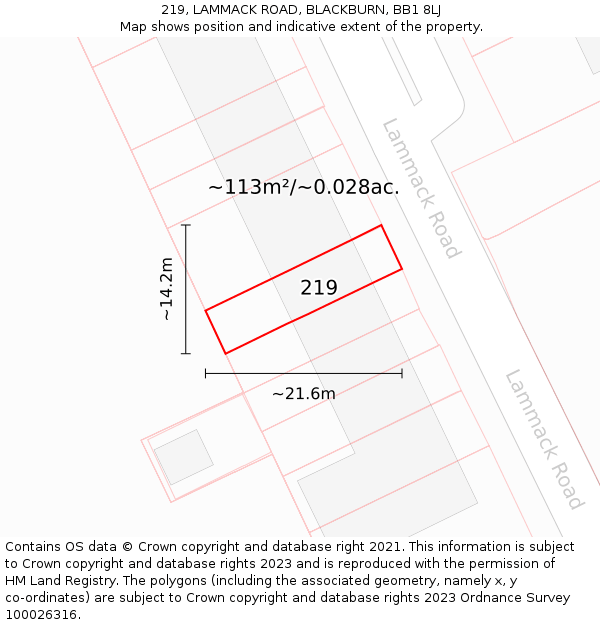 219, LAMMACK ROAD, BLACKBURN, BB1 8LJ: Plot and title map