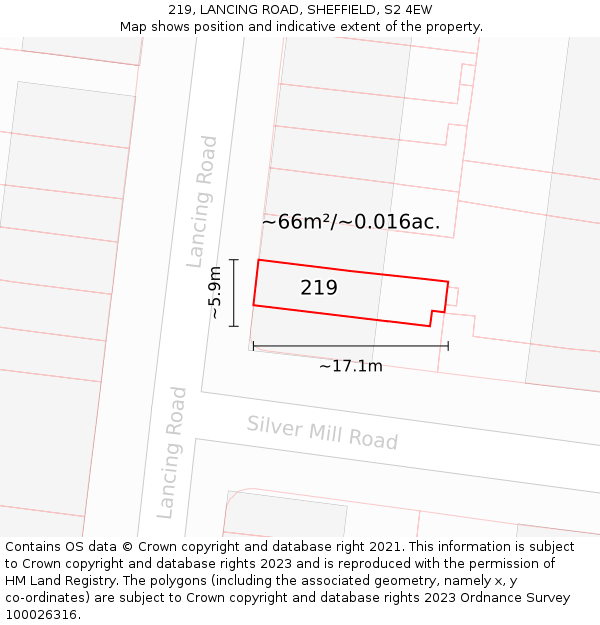 219, LANCING ROAD, SHEFFIELD, S2 4EW: Plot and title map
