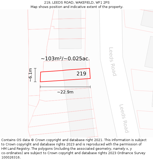 219, LEEDS ROAD, WAKEFIELD, WF1 2PS: Plot and title map