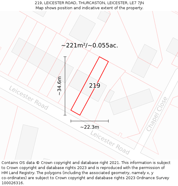 219, LEICESTER ROAD, THURCASTON, LEICESTER, LE7 7JN: Plot and title map