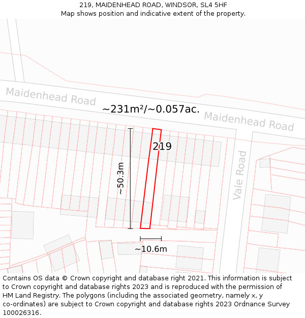 219, MAIDENHEAD ROAD, WINDSOR, SL4 5HF: Plot and title map