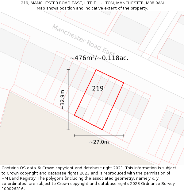 219, MANCHESTER ROAD EAST, LITTLE HULTON, MANCHESTER, M38 9AN: Plot and title map