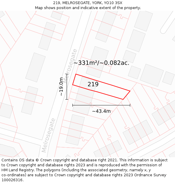 219, MELROSEGATE, YORK, YO10 3SX: Plot and title map
