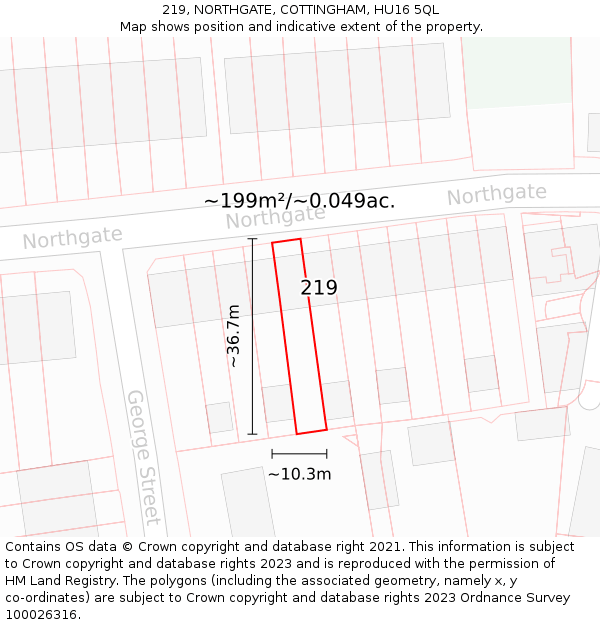 219, NORTHGATE, COTTINGHAM, HU16 5QL: Plot and title map